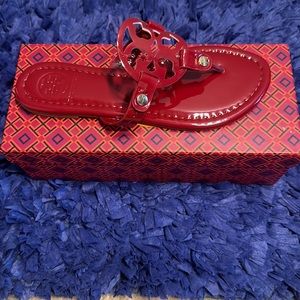 Tory Burch Red Patten Leather Flat Sandal
